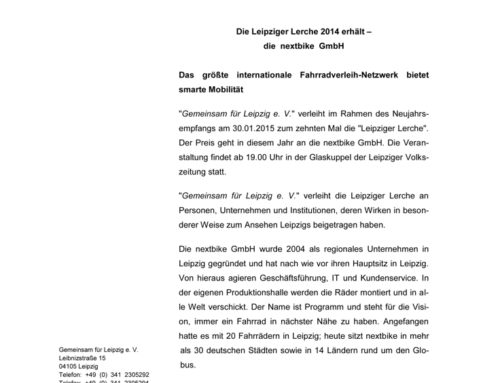 Pressemitteilung Neujahrsempfang und Verleihung der Leipziger Lerche 2015